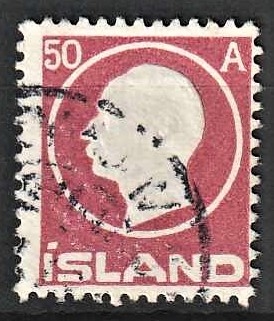FRIMÆRKER ISLAND | 1912 - AFA 72 - Kong Frederik VIII - 50 aur lillarød - Stemplet